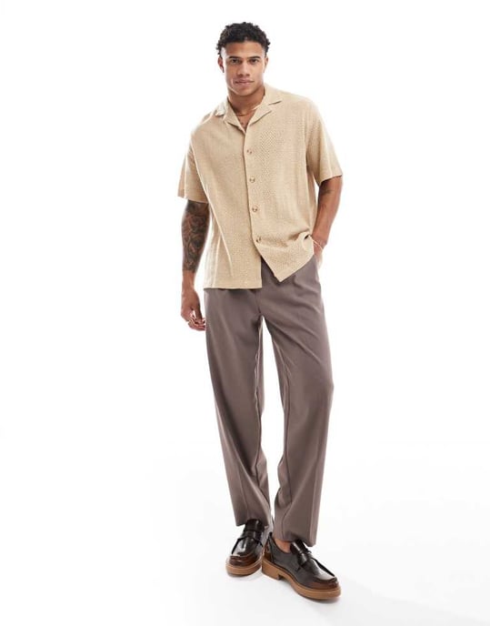 ASOS DESIGN avslappnad revere textur skjorta i brun - Image 3