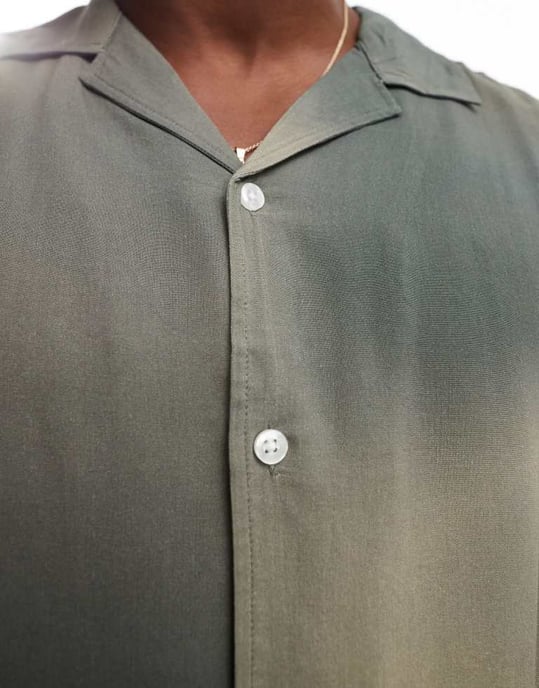 ONLY & SONS revere collar shirt with distorted print in green - Image 2