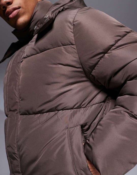 ASOS DESIGN puffjacka med avtagbar huva i brunt - Image 4