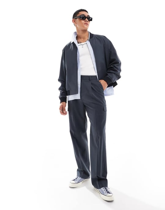 ASOS DESIGN smart co-ord bomberjacka med fickdetaljer i grått - Image 3