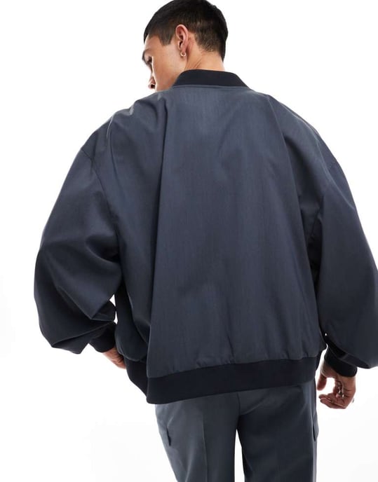 ASOS DESIGN smart co-ord bomberjacka med fickdetaljer i grått - Image 4