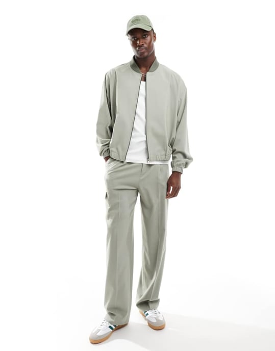ASOS DESIGN smart co-rd bomberjacka i grön - Image 1