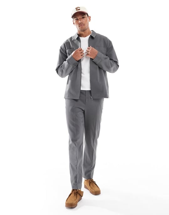 ASOS DESIGN slim truckerjacka smart co-ord i grå twill - Image 2