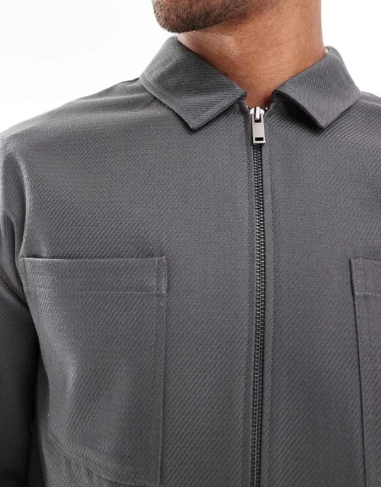 ASOS DESIGN slim truckerjacka smart co-ord i grå twill - Image 3