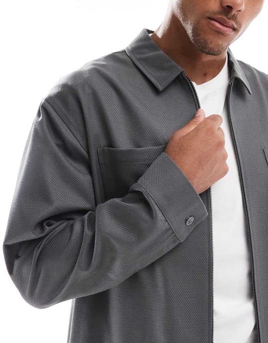 ASOS DESIGN slim truckerjacka smart co-ord i grå twill - Image 4