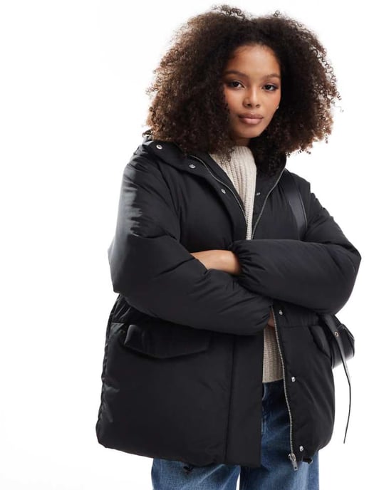 ASOS DESIGN oversize pufferjacka med huva i svart - Image 1
