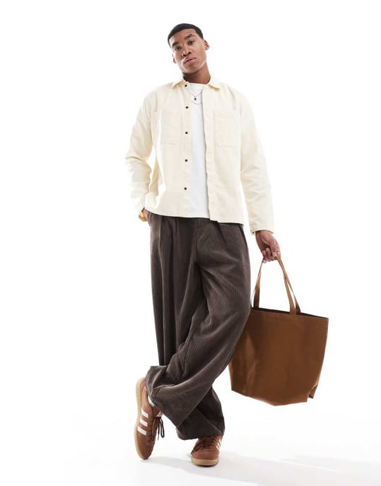 ONLY & SONS canvas arbetsjacka i ecru - Image 3