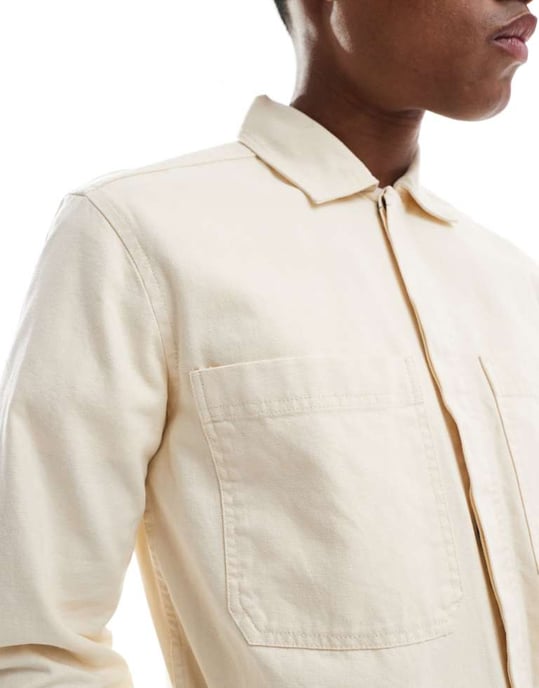 ONLY & SONS canvas arbetsjacka i ecru - Image 4