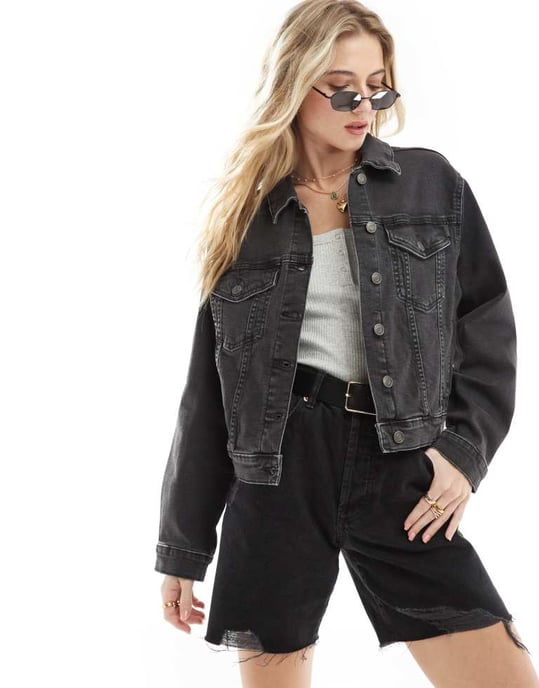 ASOS DESIGN denim västerjacka i tvättad svart - Image 4