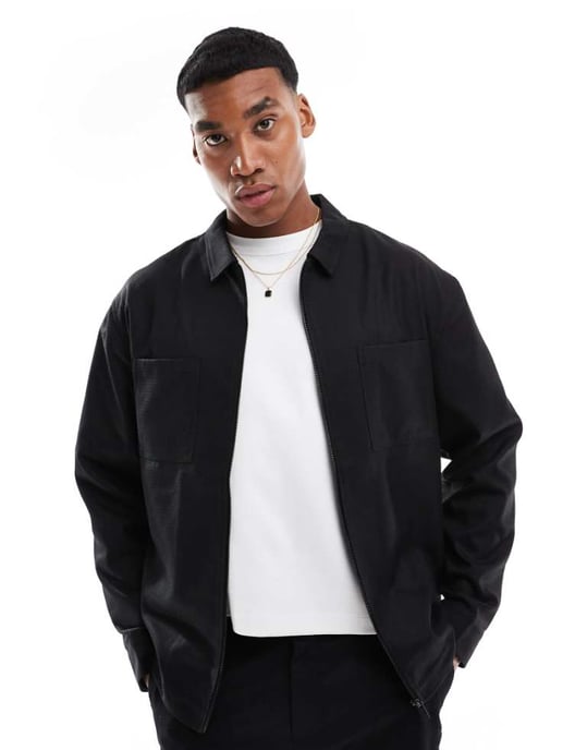 ASOS DESIGN smart co-ord slim fit truckerjacka i svart twill - Image 1