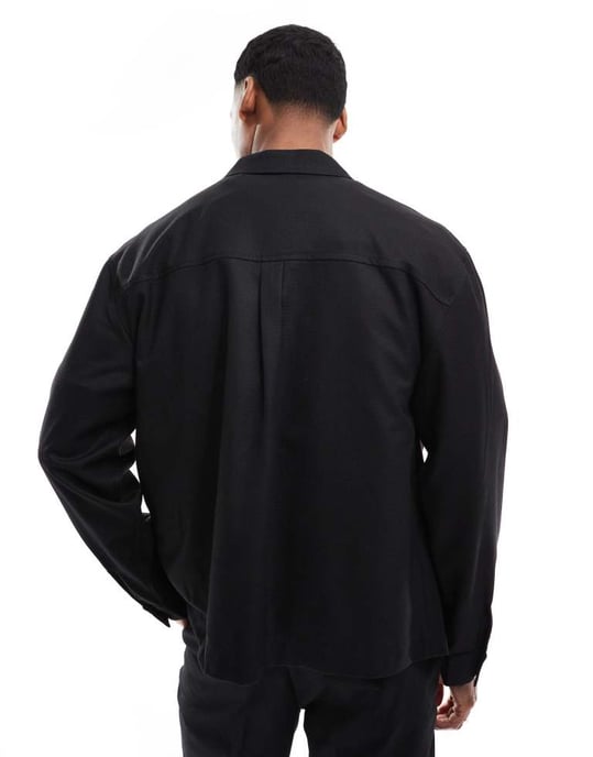 ASOS DESIGN smart co-ord slim fit truckerjacka i svart twill - Image 3