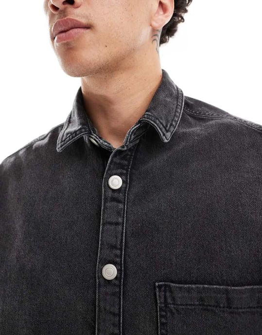 ASOS DESIGN matchande kortärmad boxig skjorta i svart - Image 2
