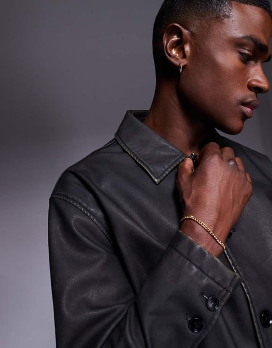 ASOS DESIGN fusk läder boxig Harrington-jacka i svart - Image 2