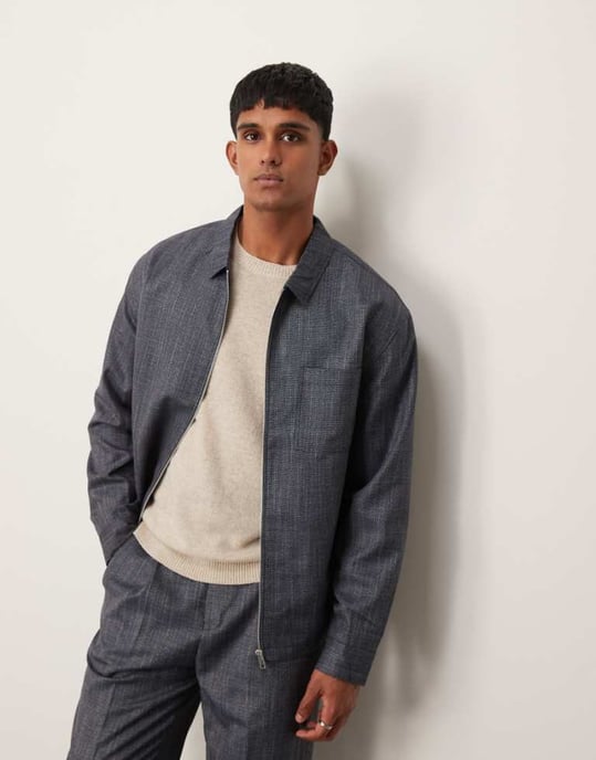ASOS DESIGN smart co-ord zip through shirt jacket in blue - Image 1