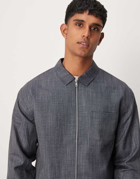 ASOS DESIGN smart co-ord zip through shirt jacket in blue - Image 3