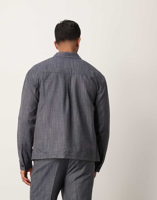ASOS DESIGN smart co-ord zip through shirt jacket in blue - Image 4
