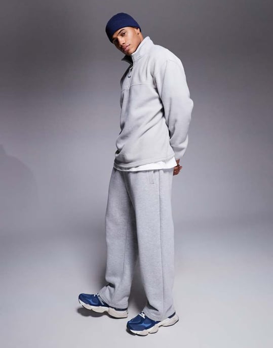 ASOS DESIGN relaxed quarter zip fleece sweatshirt in light grey - LGREY - Image 3