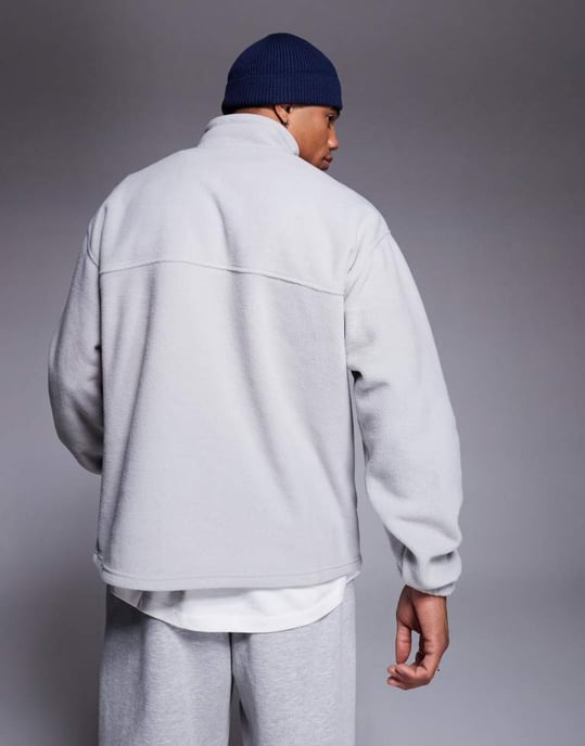 ASOS DESIGN relaxed quarter zip fleece sweatshirt in light grey - LGREY - Image 4