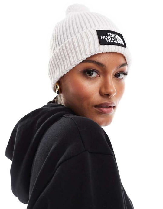 The North Face-logotypemärkt pompom-hatt i off-white - Image 1