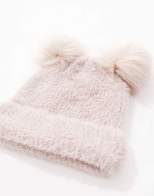 ASOS DESIGN double faux fur pom beanie in mink - Image 4