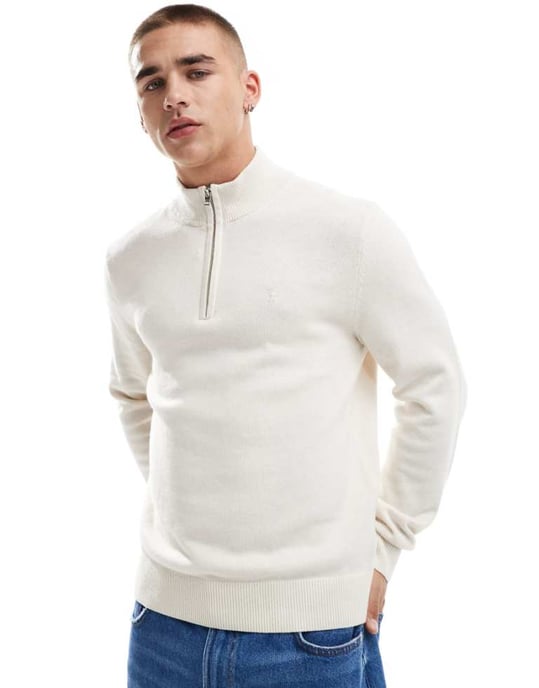 Abercrombie & Fitch ikonlogg merinostickad halv dragkedja tröja i krämfärg - Image 1