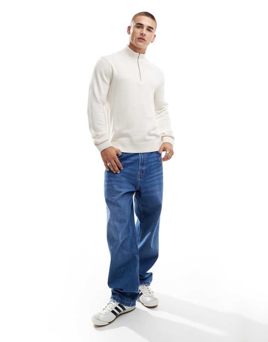 Abercrombie & Fitch ikonlogg merinostickad halv dragkedja tröja i krämfärg - Image 2