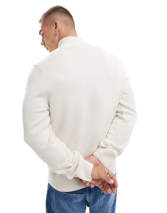 Abercrombie & Fitch ikonlogg merinostickad halv dragkedja tröja i krämfärg - Image 4