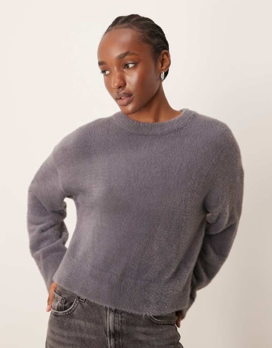 Miss Selfridge överdimensionerad fransad tröja i kolgrå - Image 1