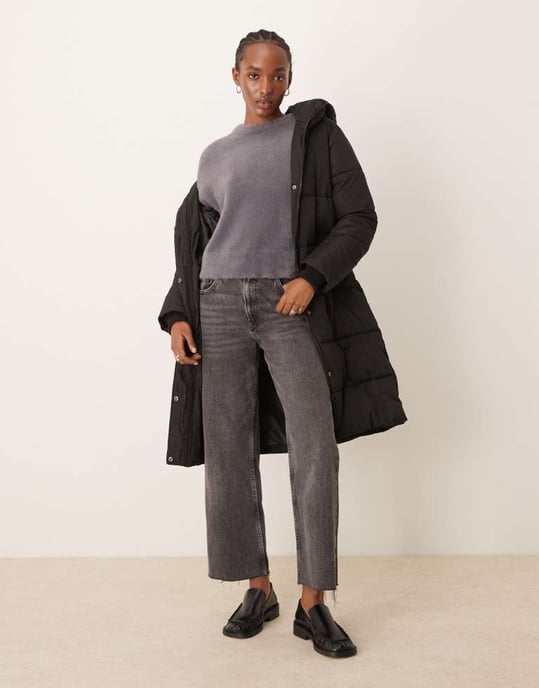 Miss Selfridge överdimensionerad fransad tröja i kolgrå - Image 3