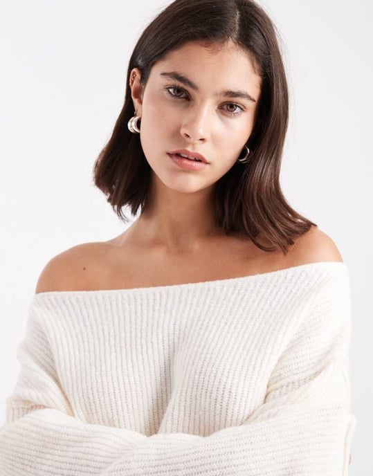 Miss Selfridge asymmetrisk av axeln lös och mysig stickad tröja i krämfärgad - Image 3