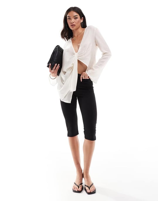 SNDYS sheer plunge knot detail blouse in white - Image 3
