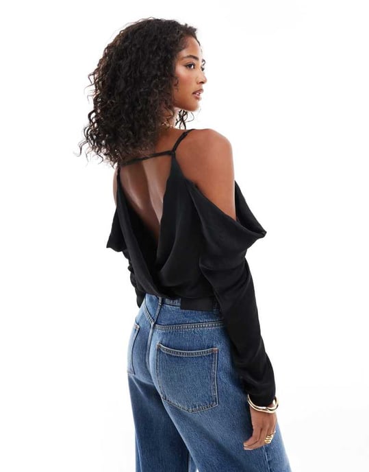 ASOS DESIGN bodysuit med kalla axlar i svart - Image 2