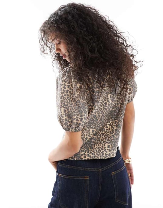 ASOS DESIGN puffärmad bomullstop i djurmönster - Image 3