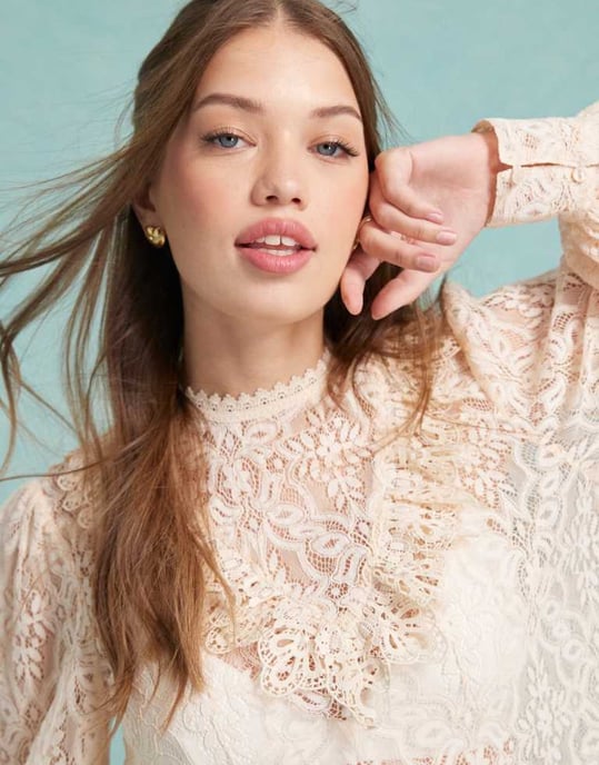 Miss Selfridge spets Victoriana-blus i rosa - Image 3