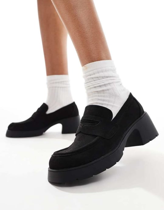 ASOS DESIGN Scribble chunky klack loafers i svart mocka - Image 1