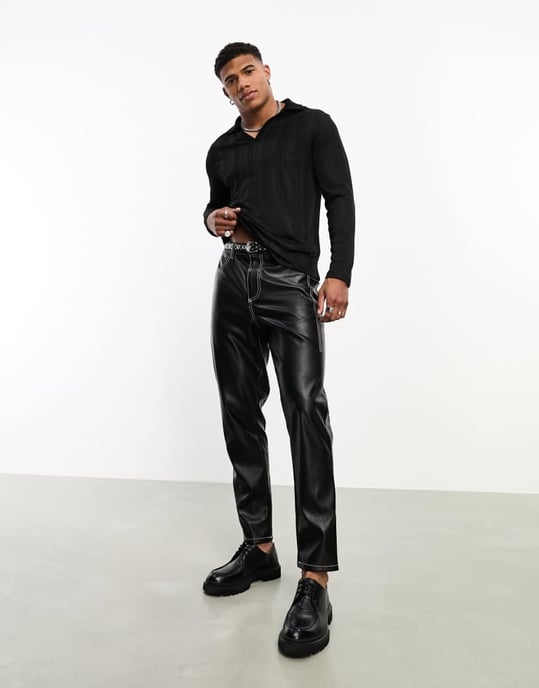 ASOS DESIGN långärmad polo i genomskinlig ribb med djup V-ringning - Image 3