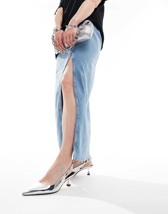 ASOS DESIGN Vid Passform Stroll slingback klacken skor i silver - SILVER - Image 3