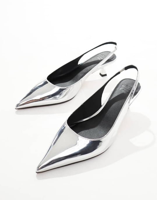 ASOS DESIGN Vid Passform Stroll slingback klacken skor i silver - SILVER - Image 4