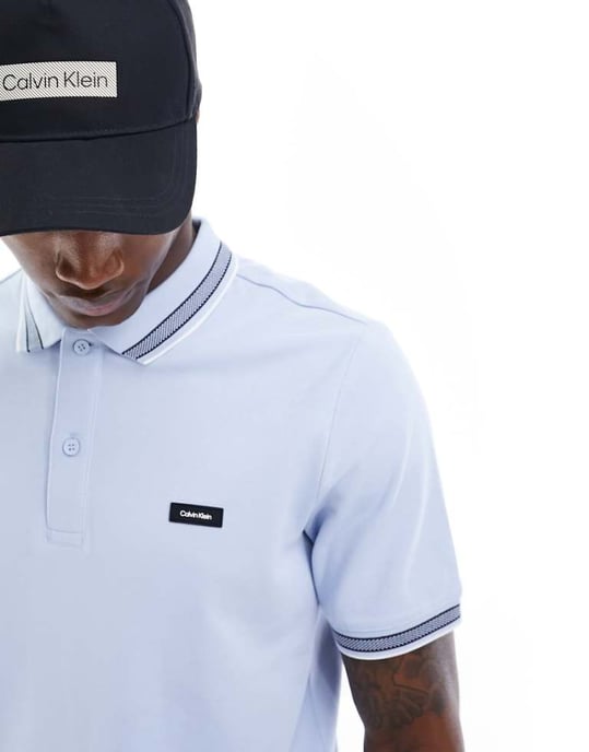 Calvin Klein stretch pique multi tipping polo i blått - Image 1
