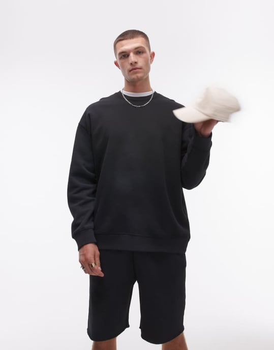 Topman tvättad oversized sweatshirt i svart - Image 1