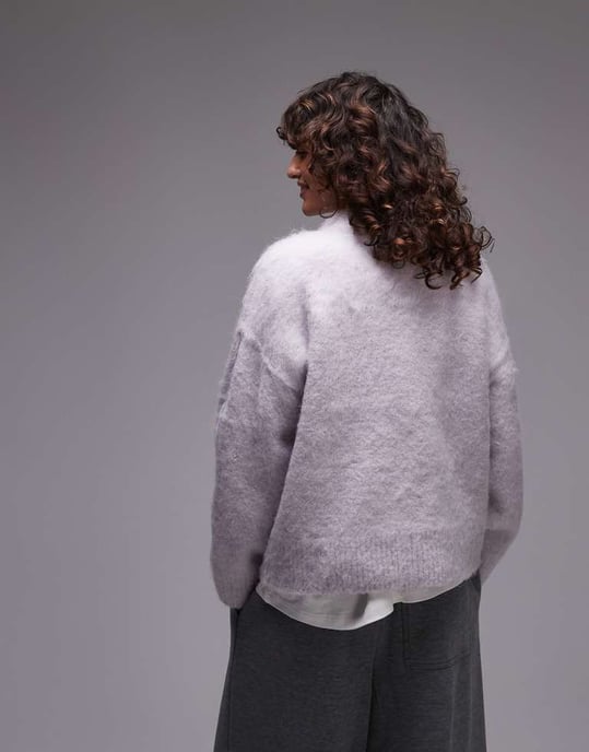 Topshop knitted fluffy relaxed jumper in lilac - Image 2