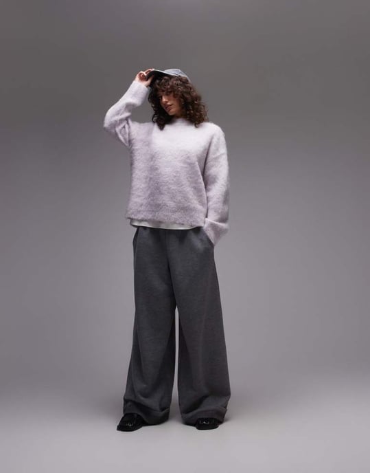 Topshop knitted fluffy relaxed jumper in lilac - Image 3