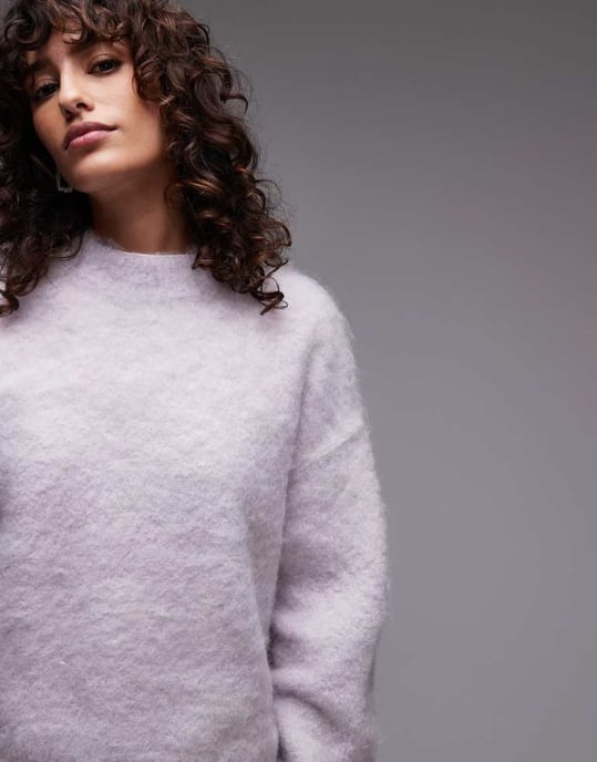 Topshop knitted fluffy relaxed jumper in lilac - Image 4
