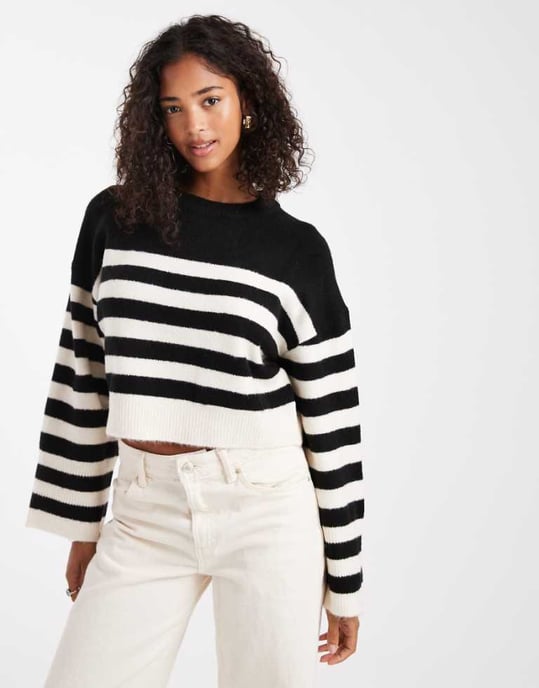 ASOS DESIGN crew neck boxy tröja med breda mudd i mono rand - Image 1