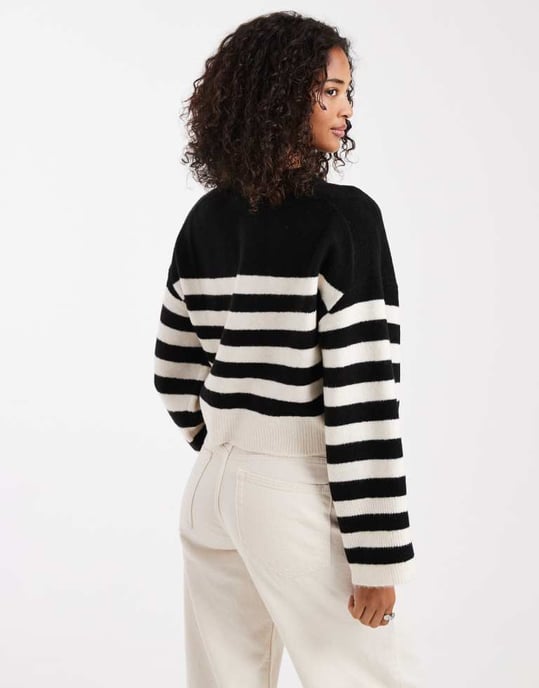 ASOS DESIGN crew neck boxy tröja med breda mudd i mono rand - Image 3