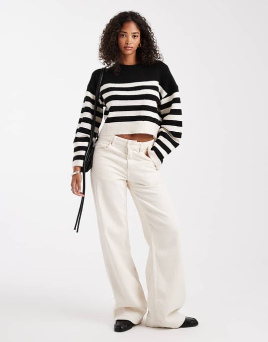 ASOS DESIGN crew neck boxy tröja med breda mudd i mono rand - Image 4
