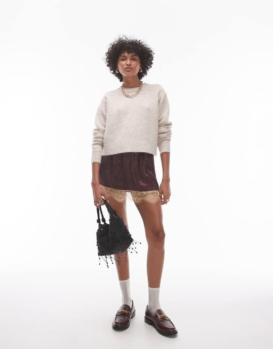 Topshop stickad crew med synliga sömmar tröja i stone - Image 2