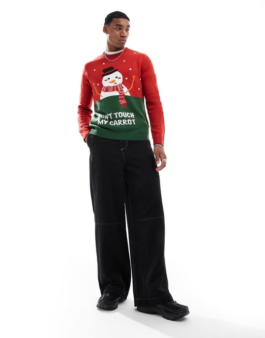 ONLY & SONS Christmas jumper in red - Image 2