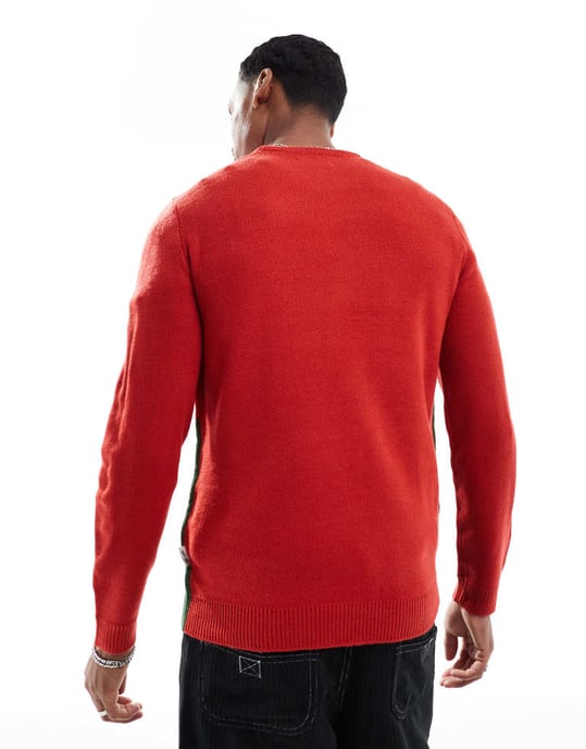 ONLY & SONS Christmas jumper in red - Image 3