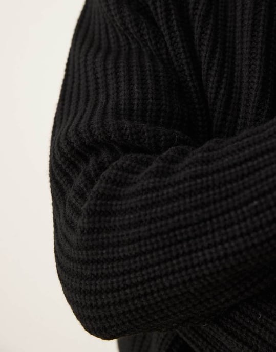 ASOS DESIGN blandning av ull oversize tungvikts kvartdragkedja ribbstickad polo i svart - Image 3